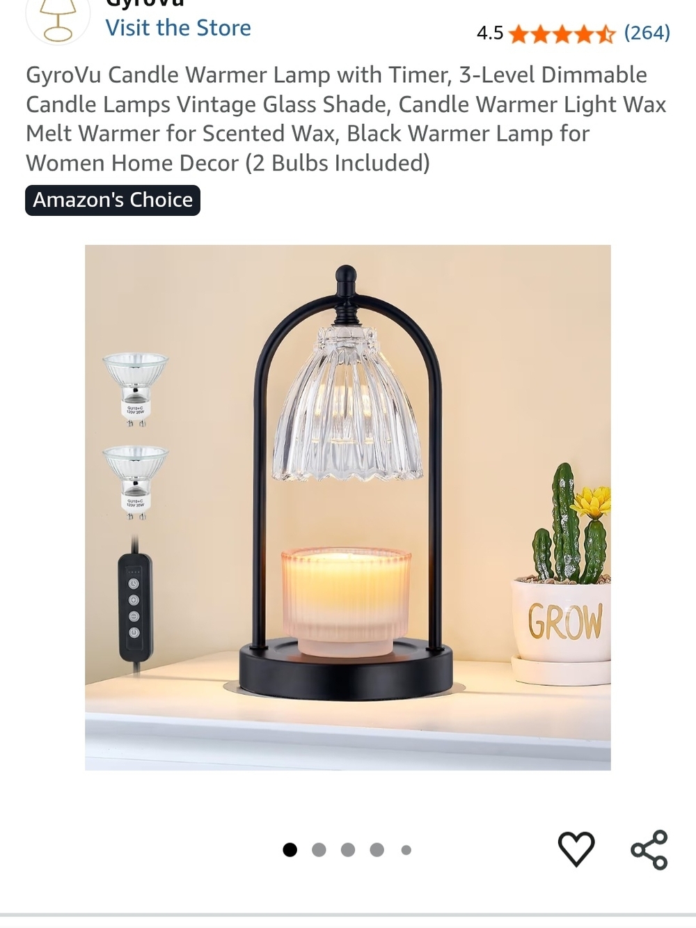 Black Glass Shade Candle Warmer Lamp with Timer